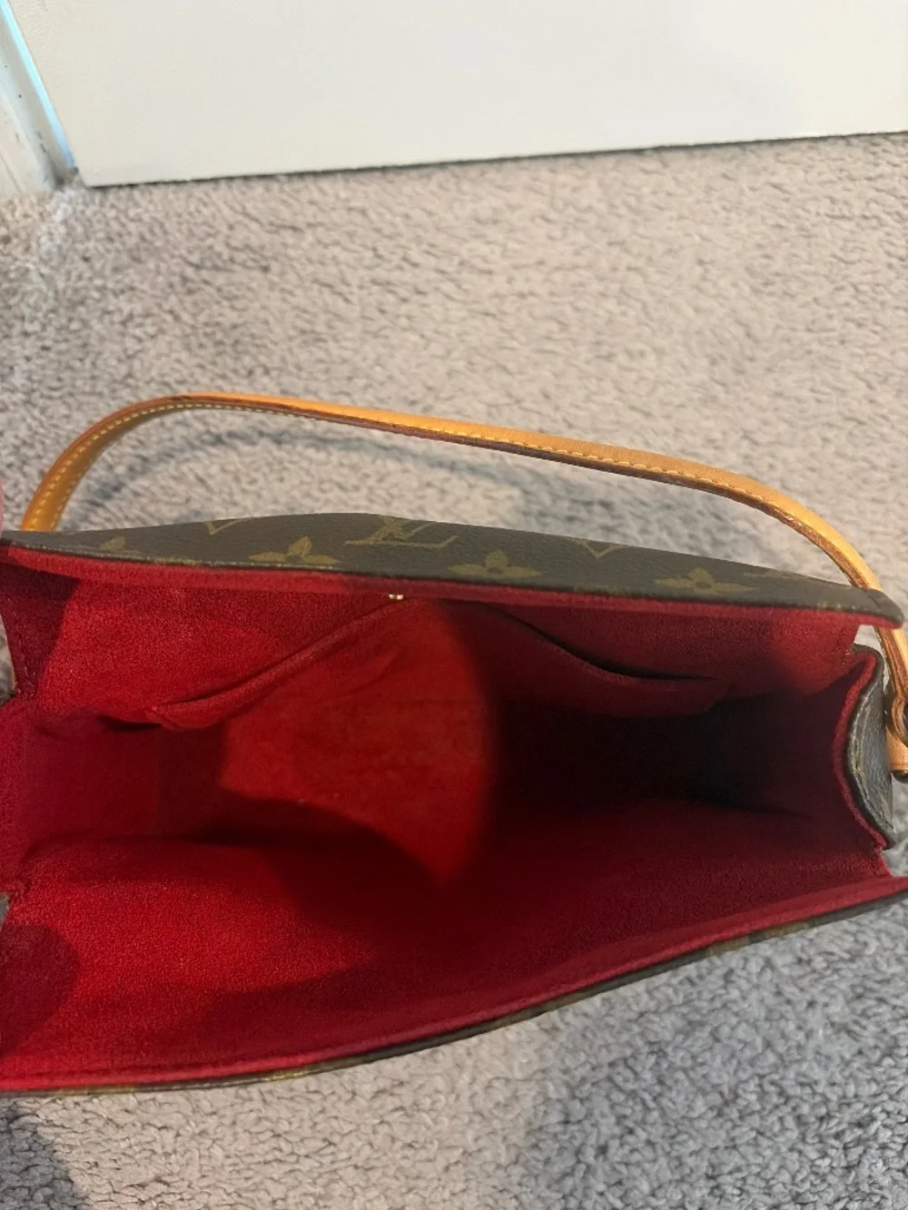 Louis Vuitton Monogram Shoulder Bag with Red Trim and Vachetta Strap